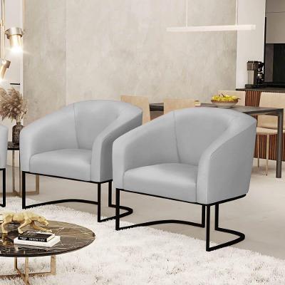 Kit 2 Poltronas Sala Decorativa Stella Sintético Cinza Base Industrial Preta D'Rossi