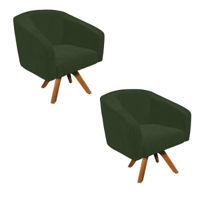 Kit 2 Poltronas Decorativas Stella Giratória Couro Sintético Verde D'Rossi