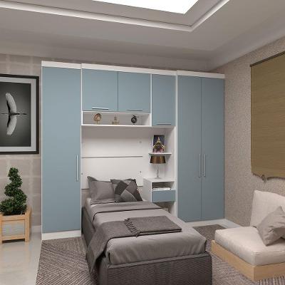 Quarto Solteiro 4 Módulos Cabeceira Alpes Luciane Móveis