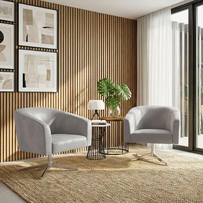 Kit 2 Poltronas Sala Stella Giratória Sintético Cinza D03 D'Rossi