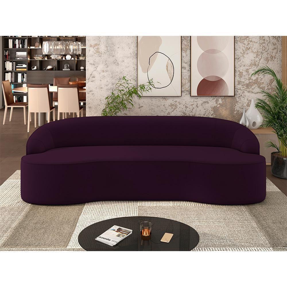 Sofá 4 Lugares Curvo Sala De Estar Living Lótus D02 Veludo Roxo 260 Cm C-292 - 3