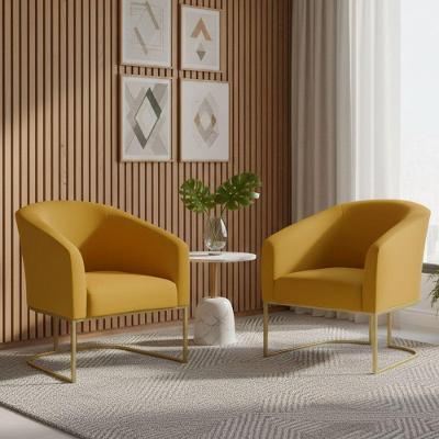 Kit 2 Poltronas Sala Decorativa Stella Veludo Mostarda Base Industrial Dourada D Rossi