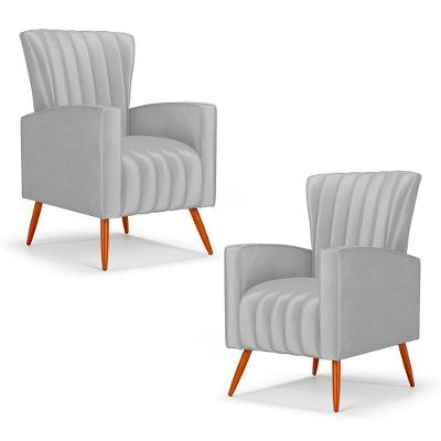Kit 2 Poltronas Decorativas Melody Poltrona de Descanso Veludo Cinza Claro Abmaza