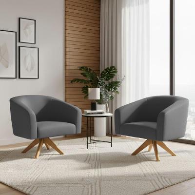 Kit 2 Poltronas Sala Decorativa Stella Giratória Couro Sintético Grafite D'Rossi