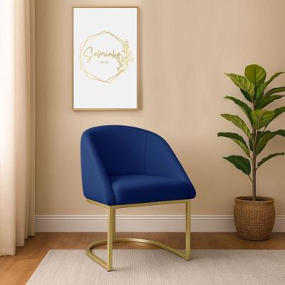 Poltrona Lua Decorativa para Quarto em Tecido Veludo Azul Giratória