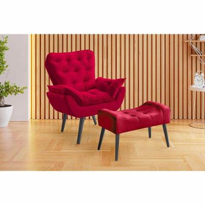 Kit Poltrona Luxo Com Puff Apoio Para os Pés Veludo Marrom De Casa Decor Estofados