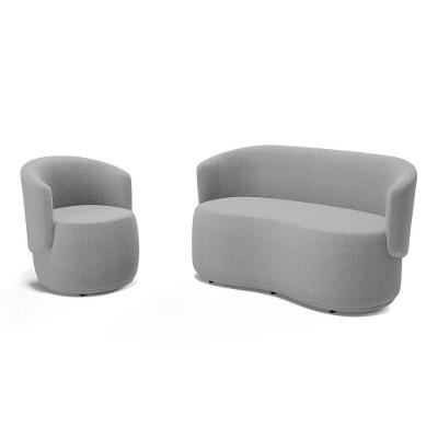 Kit Poltrona E Namoradeira Aisha Orgânica Decorativa Bouclê Cinza Abmaza