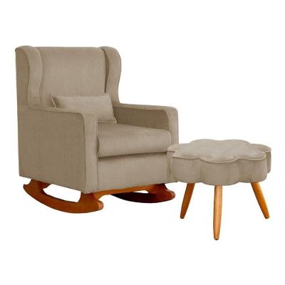 Poltrona De Amamentação Com Balanço Aurora Com Puff Suede Bege SJ Móveis E Decoração