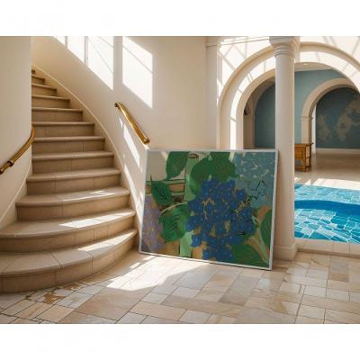 Quadro Decorativo Buquê Celeste Retangular 60 X 90 Branco para Decoração Moderna