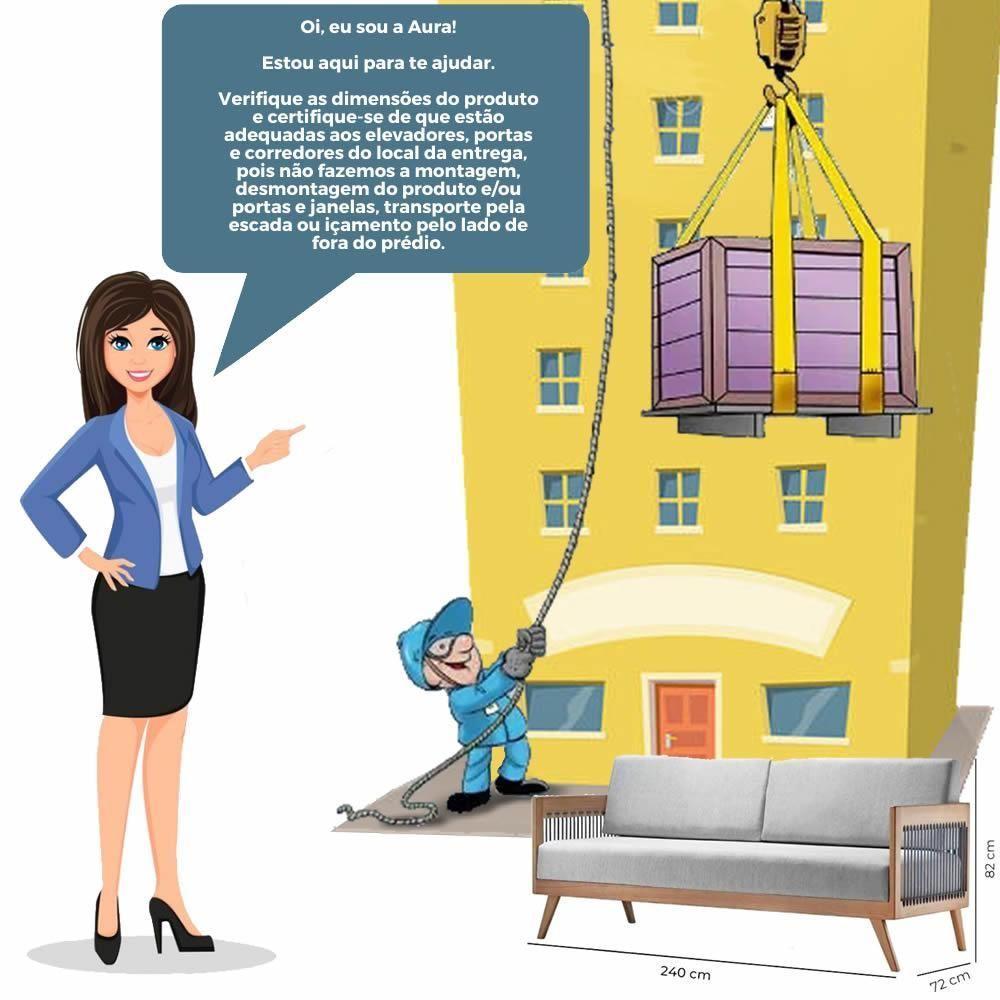 Sofá 4 Lugares Saibi Ozki 240Cm Poliéster Cinza Madeira Eucalipto Cedro Corda Náutica Plana Duna - 5