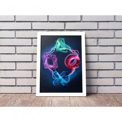 Quadro Decorativo Botões Play Station Retangular 20x30CM Moldura Baixa Preto