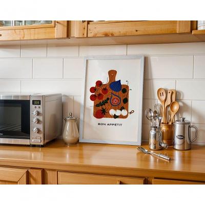 Quadro Decorativo Bon Appétit Retangular 30x40CM Branco para Cozinha Moderna