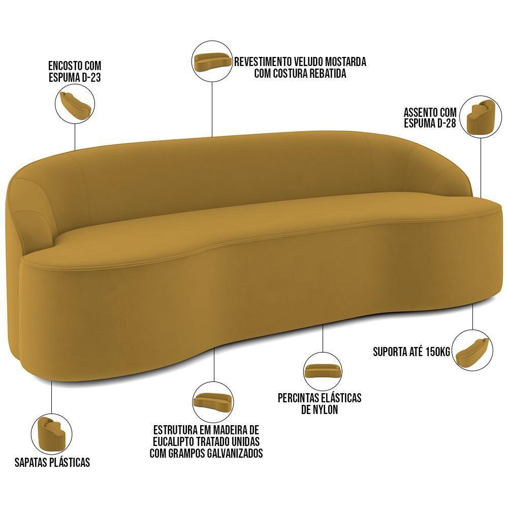 Sofá 4 Lugares Curvo Sala De Estar Living Lótus D02 Veludo Mostarda 260 Cm C-279 - 4