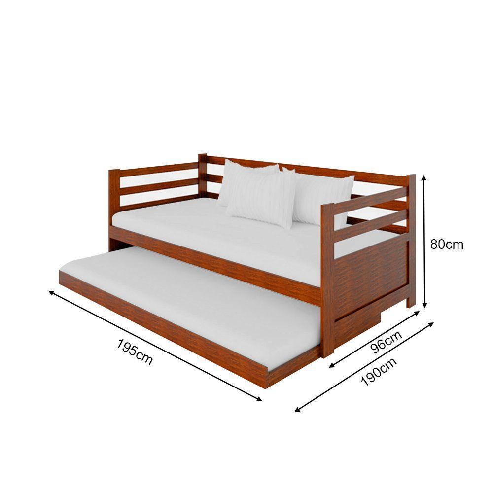 Sofá Cama Em Madeira Maciça + 2 Colchões Enjoy Rustico - Castanho - Cor: Marrom - 3