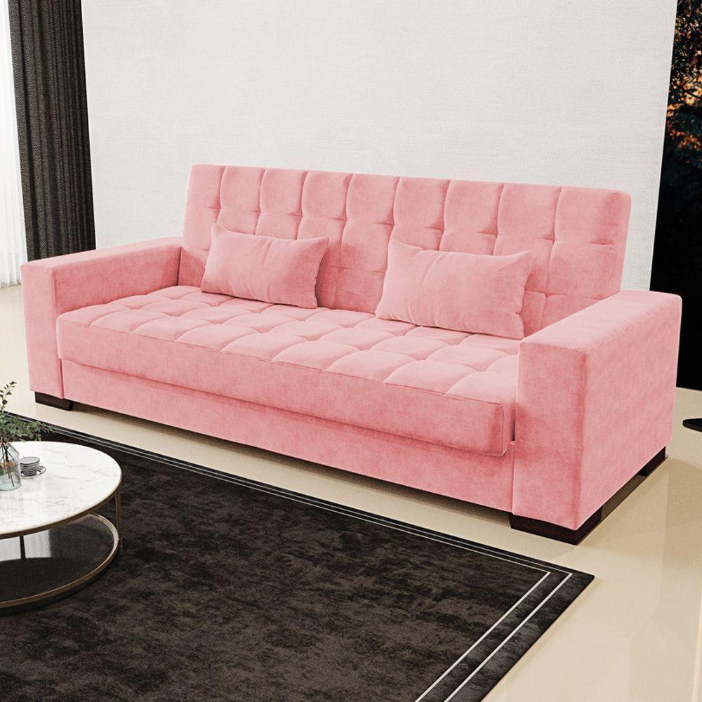 Sofá Cama Decorativo 210Cm Beesley Suede Rose - Gran Belo - 8