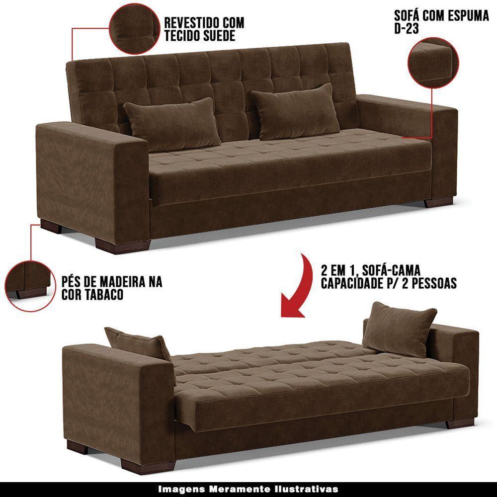 Sofá Cama Decorativo 210Cm Beesley Suede Marrom - Gran Belo - 7