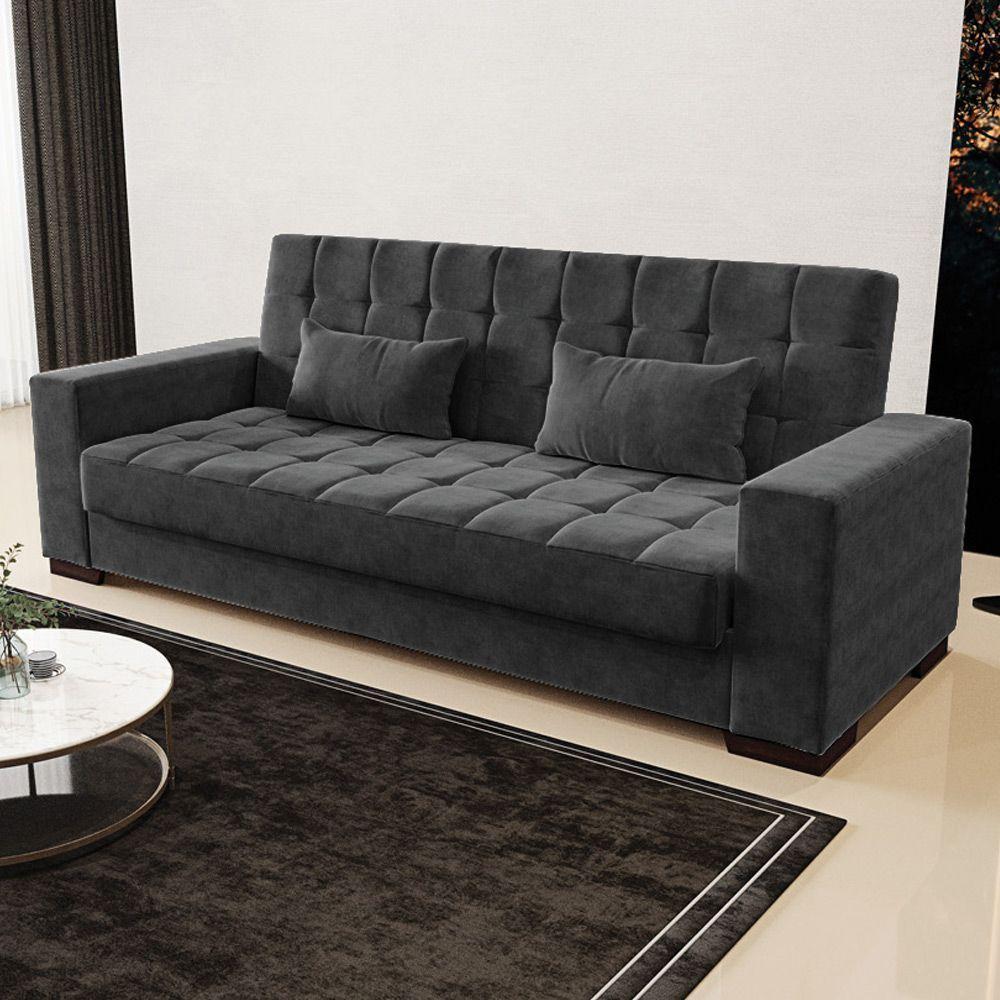 Sofá Cama Decorativo 210Cm Beesley Suede Preto - Gran Belo - 8