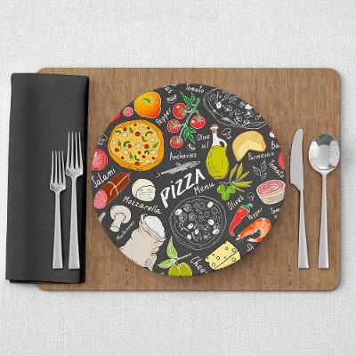 Kit Capa De Sousplat Estampado Com Guardanapos Mesa Posta Jogo Americano 08 Lugares - Decoração Cozinha Cor Pizza Cinza