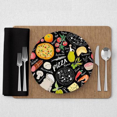 Kit Capa De Sousplat Estampado Com Guardanapos Mesa Posta Jogo Americano 08 Lugares - Decoração Cozinha Cor Pizza Preto