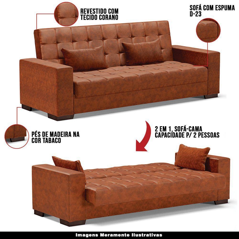 Sofá Cama Decorativo 210Cm Beesley Pu Nozes - Gran Belo - 6