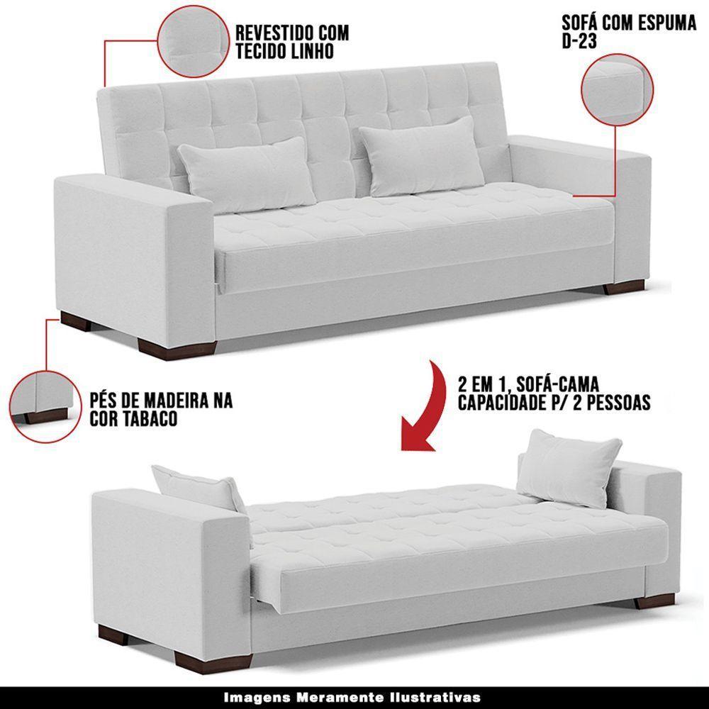 Sofá Cama Decorativo 210Cm Beesley Linho Cinza - Gran Belo - 6