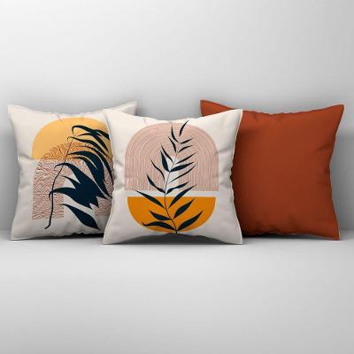 Kit Trio Capas De Almofadas Estampadas Folhas Em Veludo Suede 45cm X 45cm - Decoração Para Sala Cor Laranja