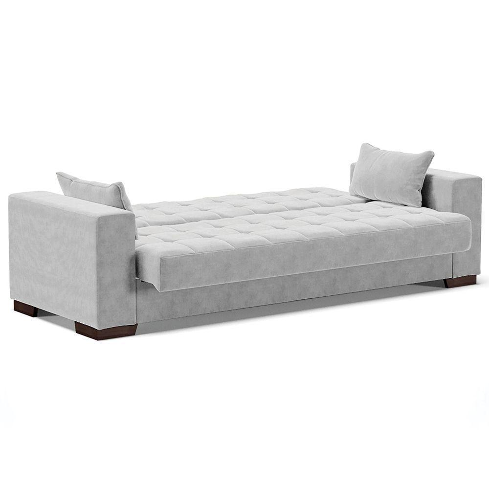 Sofá Cama Decorativo 210Cm Beesley Suede Cinza - Gran Belo - 4