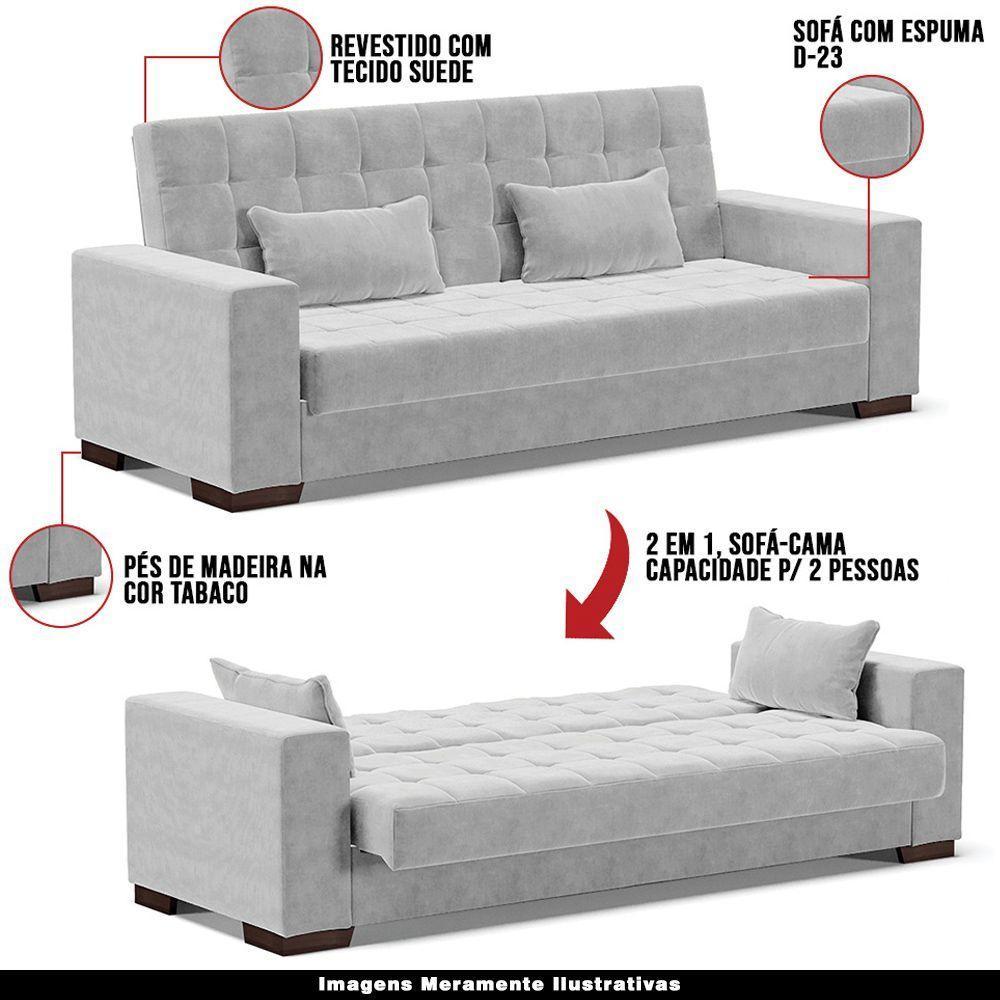Sofá Cama Decorativo 210Cm Beesley Suede Cinza - Gran Belo - 6