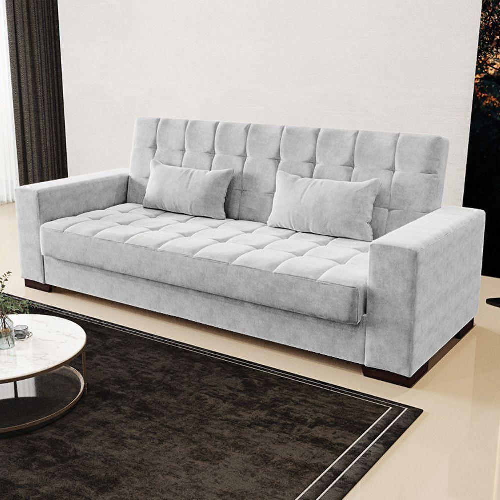 Sofá Cama Decorativo 210Cm Beesley Suede Cinza - Gran Belo - 8
