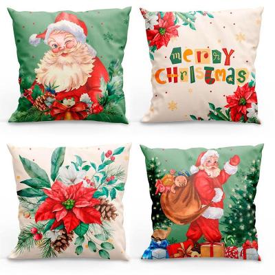 Kit Com 4 Capas De Almofadas Estampadas Natalinas 45cm X 45cm - Decorativas Festas Ceia Fim De Ano Cor Noel Verde