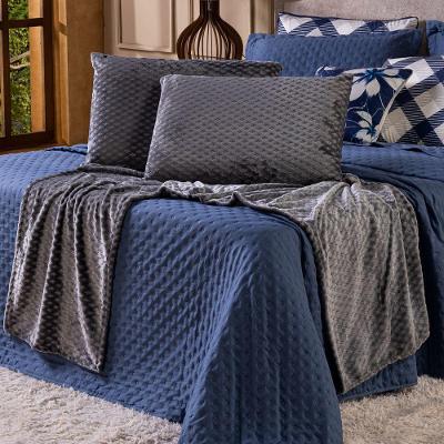 Kit De Peseira Para Cama Majestic Com Fronhas 03 Peças - Tecido Mantinha Flannel Em Toque De Seda Brilhante Cinza