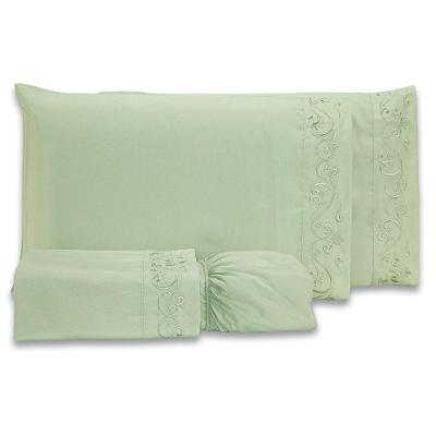 Jogo De Cama Lençol Blossom Bordado Floral Percal 300 Fios Com Fronhas Queen 04 Peças - Toque Acetinado Cor Verde