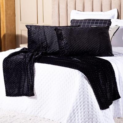 Kit De Peseira Para Cama Majestic Com Fronhas 03 Peças - Tecido Mantinha Flannel Em Toque De Seda Brilhante Preto