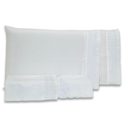 Jogo De Cama Lençol Harmony Bordado Geométrico Percal 300 Fios Com Fronhas Queen 04 Peças - Toque Acetinado Cor Branco