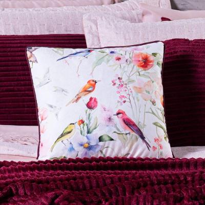 Almofada Avulsa Blend Pássaros Estampada Cheia Em Veludo Suede Com Enchimento Em Refil Silicone