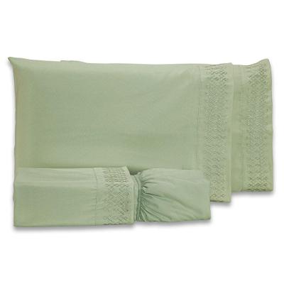 Jogo De Cama Lençol Queen Harmony Bordado Geométrico Percal 300 Fios Com Fronhas 04 Peças - Toque Acetinado Cor Verde