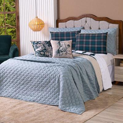 Kit Cobre Leito Colcha King Country Com Almofadas Estampadas 07 Peças - Dupla Face Percal 300 Fios Matelado Cor Verde