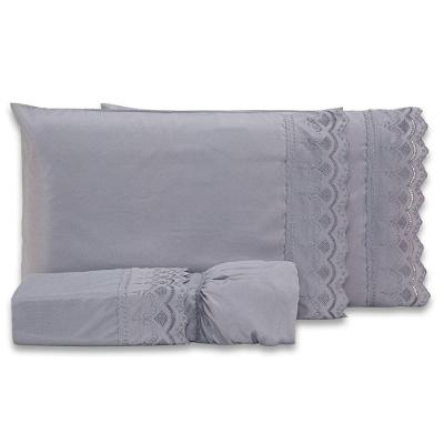 Jogo De Cama Lençol King Sublime Bordado Inglês Percal 300 Fios Com Fronhas 04 Peças - Toque Acetinado Cor Cinza