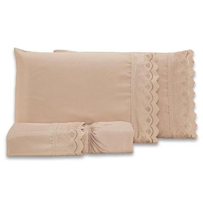 Jogo De Cama Lençol Queen Sublime Bordado Inglês Percal 300 Fios Com Fronhas 04 Peças - Toque Acetinado Cor Caqui