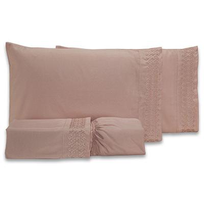 Jogo De Cama Lençol King Harmony Bordado Geométrico Percal 300 Fios Com Fronhas 04 Peças - Toque Acetinado Cor Rosê