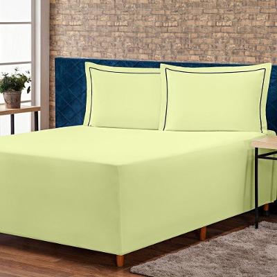 Jogo De Lençol King Para Cama Box Conjugado Complet Verde Com Fronhas 03 Peças - Percal Algodão 140 Fios
