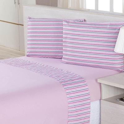 Jogo De Cama Lençol Casal Padrão Moscou Rosa Chevron 04 Peças Com Fronhas - Tecido Percal Algodão 200 Fios