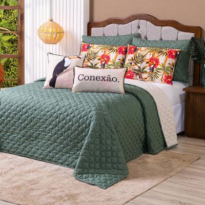 Kit Cobre Leito Colcha King Verano Com Almofadas Estampadas 07 Peças - Dupla Face Percal 300 Fios Matelado Cor Tucano