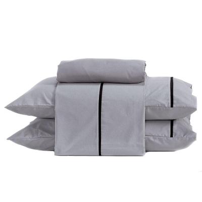 Jogo De Cama Lençol Casal Padrão Milano Liso Com Fronhas Viés 04 Peças - Percal Algodão 200 Fios Cor Cinza