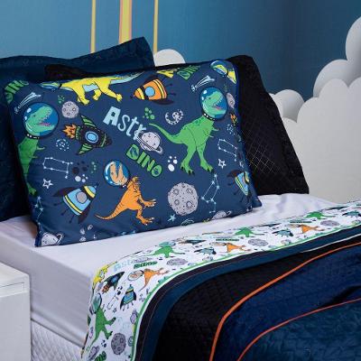 Jogo De Cama Lençol Solteiro Astrodino Branco/azul Marinho Com Fronha E Virol Estampados 03 Peças - Percal 200 Fios