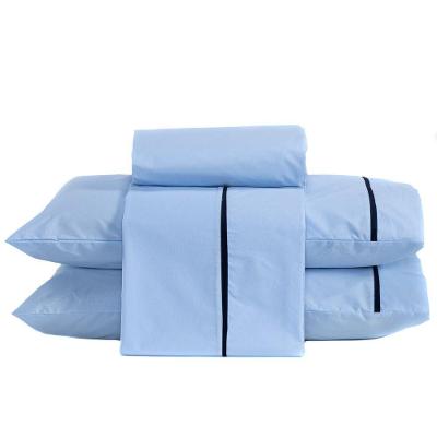 Jogo De Cama Lençol Queen Milano Liso Com Fronhas Viés 04 Peças - Percal Algodão 200 Fios Cor Azul