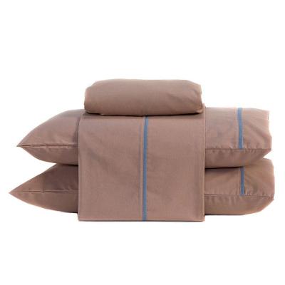 Jogo De Cama Lençol Queen Milano Liso Com Fronhas Viés 04 Peças - Percal Algodão 200 Fios Cor Caqui