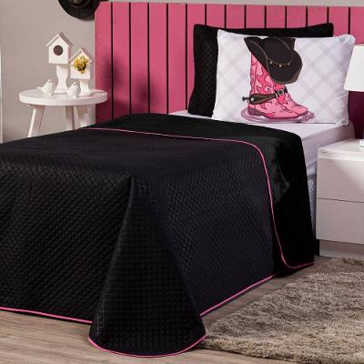 Kit Cobre Leito Infantil Solteiro 02 Peças Castela Boiadeira Preto Com Fronha Estampada - Decoração Country Menina