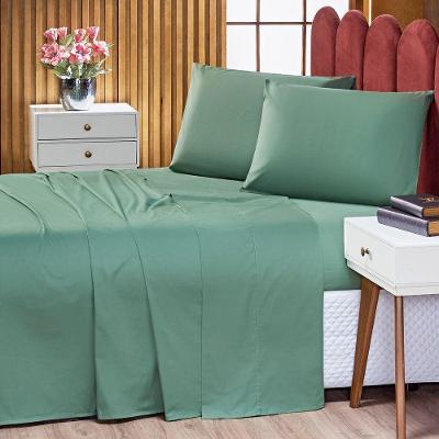 Jogo De Cama Lençol Solteiro Prestige Com Fronha 03 Peças - Tecido Liso Percal 300 Fios 100% Algodão Original Cor Verde