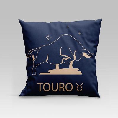 Capa De Almofada Estampada Signos Do Zodíaco Em Veludo Suede 45cm X 45cm - Decoração Astrologia Horóscopo Cor Touro